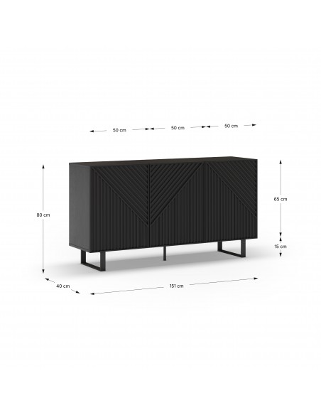 Aparador minimalista PETA 150 x 80, cor preto e pés de metal