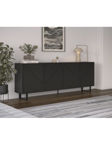 Aparador minimalista PETA 200 x 80, cor preto, pés de metal