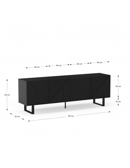 Móvel TV minimalista PETA 160 x 55, cor preto e pés de metal
