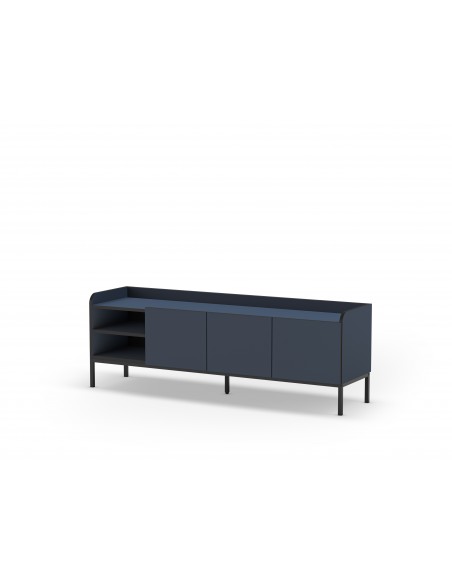 Armário de TV minimalista ADARA 160 x 55, azul e preto, base de metal