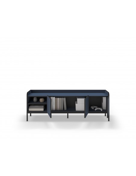 Armário de TV minimalista ADARA 160 x 55, azul e preto, base de metal
