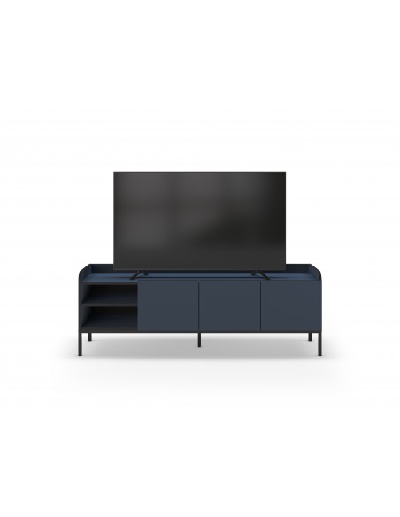 Armário de TV minimalista ADARA 160 x 55, azul e preto, base de metal
