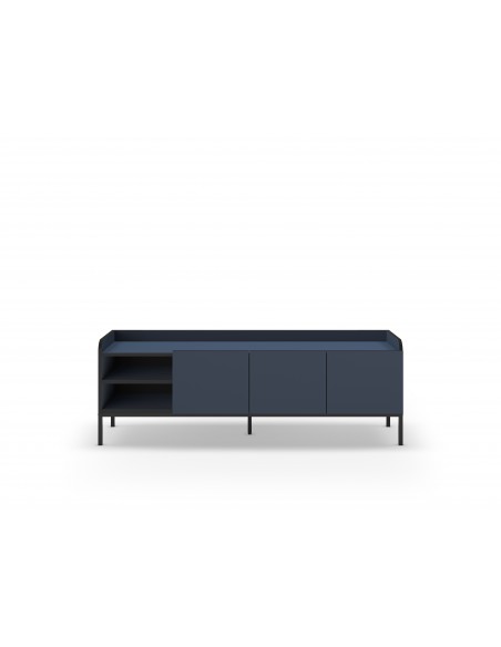Armário de TV minimalista ADARA 160 x 55, azul e preto, base de metal