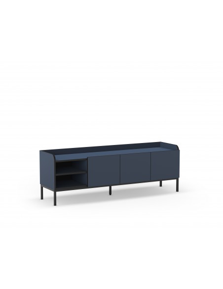 Armário de TV minimalista ADARA 160 x 55, azul e preto, base de metal