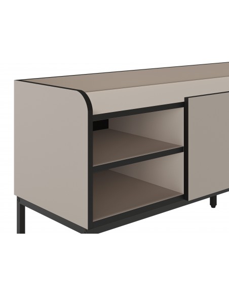 Armário de TV minimalista ADARA 160 x 55, creme e preto, base de metal