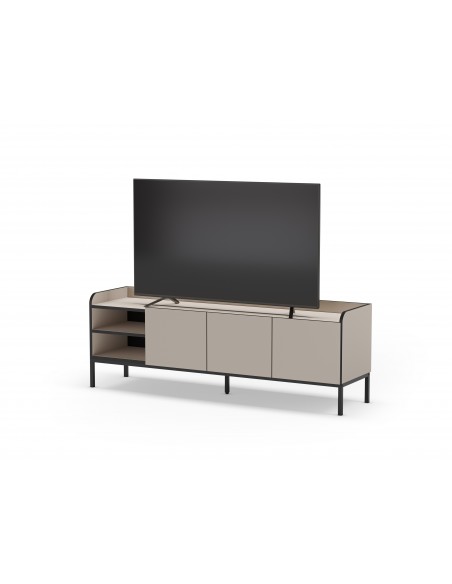 Mueble de TV minimalista ADARA 160 x 55, crema y negro, patas de metal