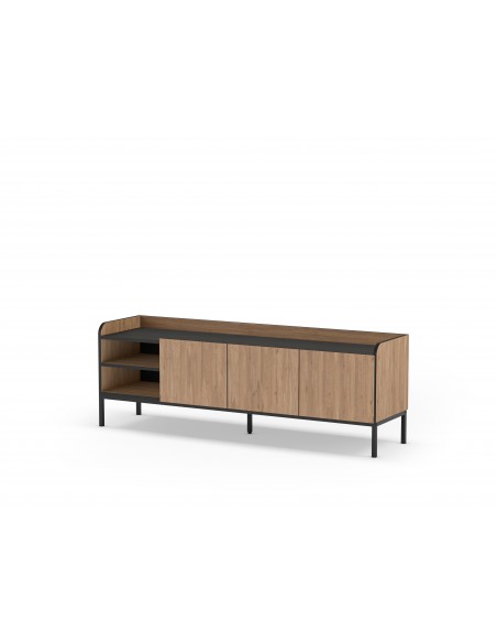 Mueble de TV minimalista ADARA 160 x 55, color roble y negro, patas de metal