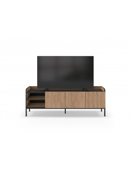 Mueble de TV minimalista ADARA 160 x 55, color roble y negro, patas de metal