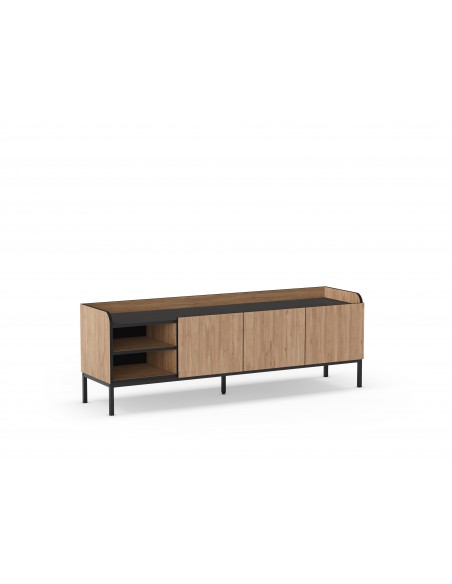 Mueble de TV minimalista ADARA 160 x 55, color roble y negro, patas de metal