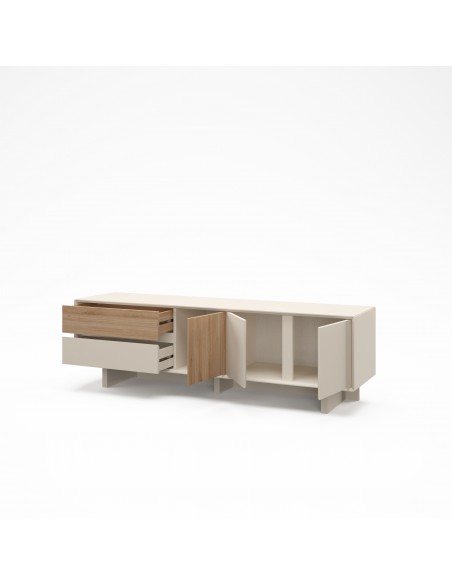 Mueble de TV de diseño CARPI 180, 3 puertas y 2 cajones, color vison y roble