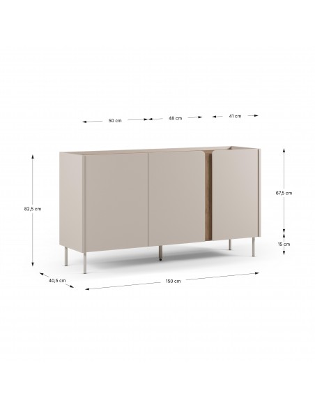 Aparador de design LUCILE 150, cor creme e carvalho