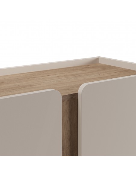 Aparador cubo alto de design LUCILE 90 em cor creme e carvalho