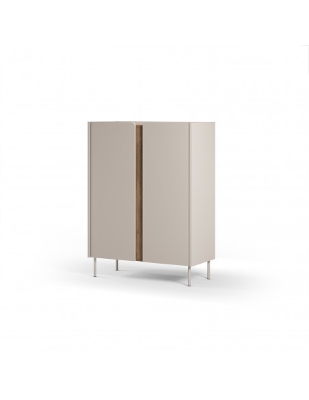 Aparador cubo alto de design LUCILE 90 em cor creme e carvalho