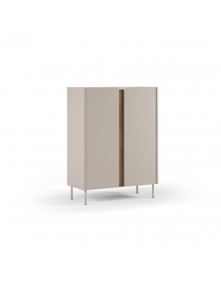 Aparador cubo alto de design LUCILE 90 em cor creme e carvalho