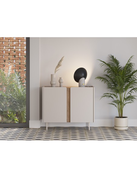 Aparador auxiliar design LUCILE 100 em cor creme e carvalho