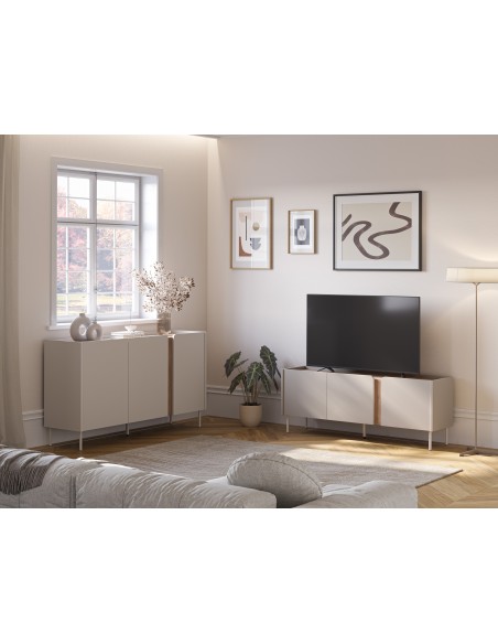 Móvel de TV design LUCILE 140 em cor creme e carvalho