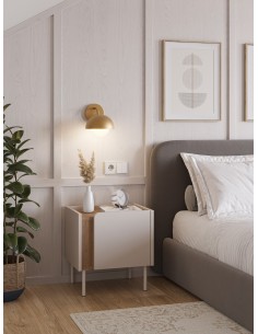 Mesa de cabeceira design LUCILE 45 em cor creme e carvalho 2