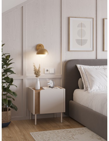 Mesa de cabeceira design LUCILE 45 em cor creme e carvalho