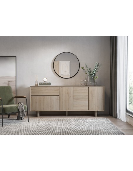 Aparador de diseño CARPI 180, 4 puertas y 1 cajón, color roble