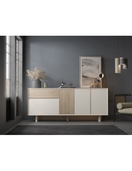 Aparador design CARPI 180, 4 portas e 1 gaveta, cor vison e carvalho