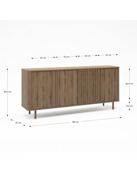 Aparador de diseño SALMA 180 x 40, 4 puertas en color roble