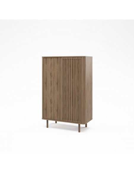 Aparador alto cubo de diseño SALMA 86 x 130, 2 puertas en color roble