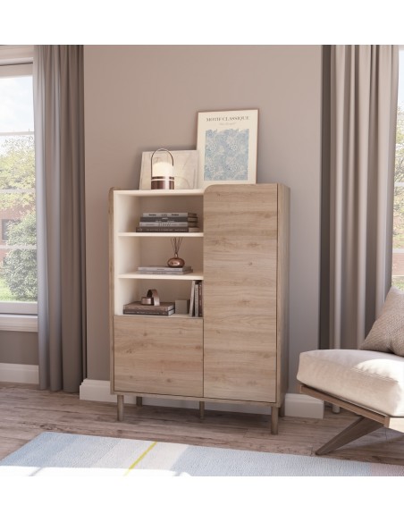 Aparador Cubo ALTO de diseño MONZA 90 color roble y visón