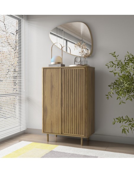 Aparador alto cubo de design SALMA 86 x 130, 2 portas na cor carvalho