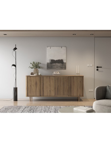 Aparador de design SALMA 180 x 40, 4 portas em cor carvalho