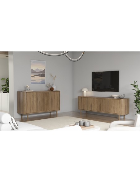 Móvel TV de design SALMA 180 x 40, 4 portas em cor carvalho