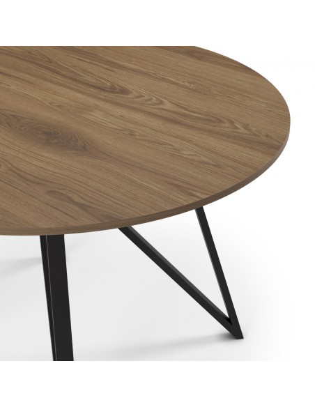 Mesa de jantar redonda SALMA 130 em cor carvalho e metal preto