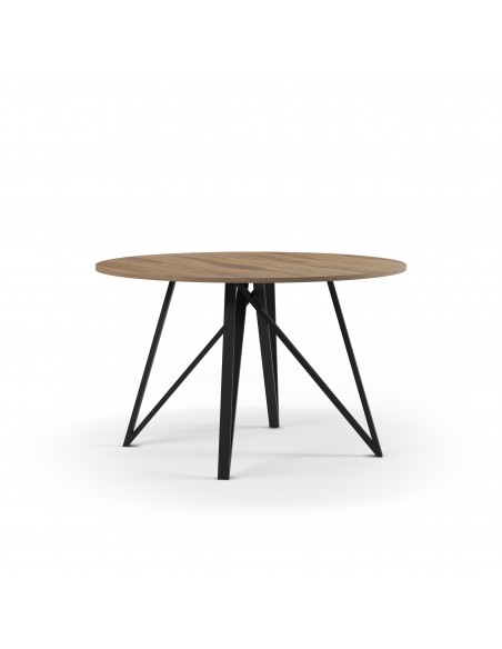 Mesa de jantar redonda SALMA 130 em cor carvalho e metal preto