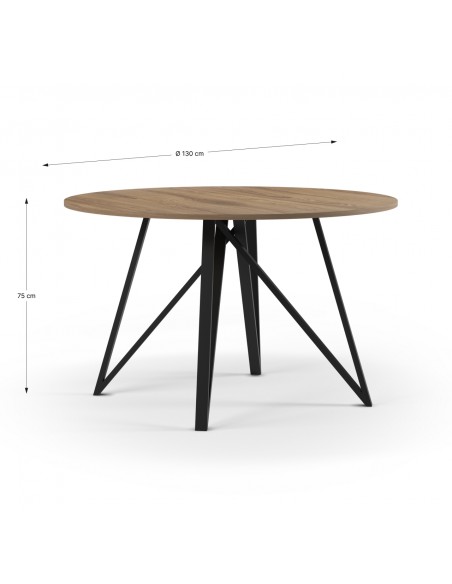 Mesa de jantar redonda SALMA 130 em cor carvalho e metal preto
