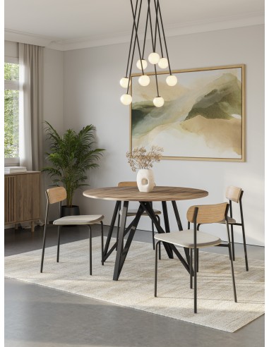 Mesa redonda de comedor SALMA 130 color roble y...