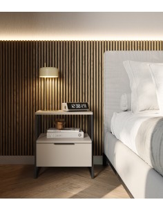 Mesita de noche VELIA 45 X 50, color crema y base metal... 2