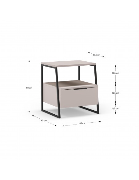 Mesa de cabeceira VELIA 45 X 50, cor creme e base em metal preto
