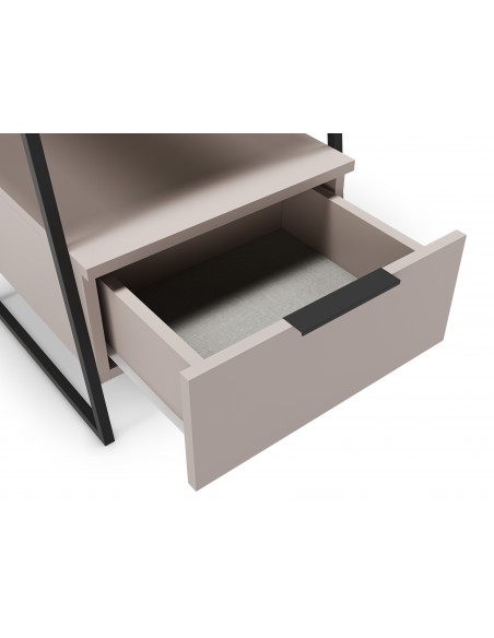 Mesa de cabeceira VELIA 45 X 50, cor creme e base em metal preto