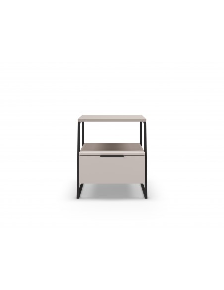 Mesa de cabeceira VELIA 45 X 50, cor creme e base em metal preto