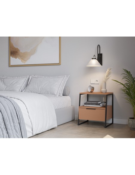 Mesita de noche VELIA 45 X 50, color terracota y base metal negro