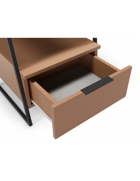 Mesa de cabeceira VELIA 45 X 50, cor terracota e base em metal preto