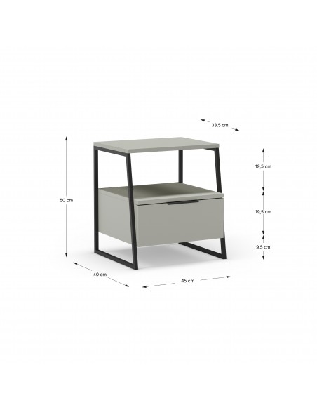 Mesa de cabeceira VELIA 45 X 50, cor verde e base em metal preto