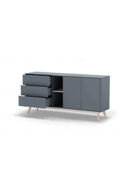 Aparador de design nórdico PISCO 165, pinho verde e branco cera