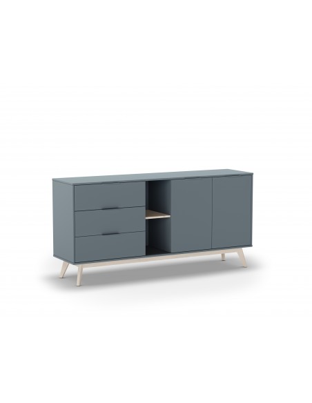 Aparador de design nórdico PISCO 165, pinho verde e branco cera