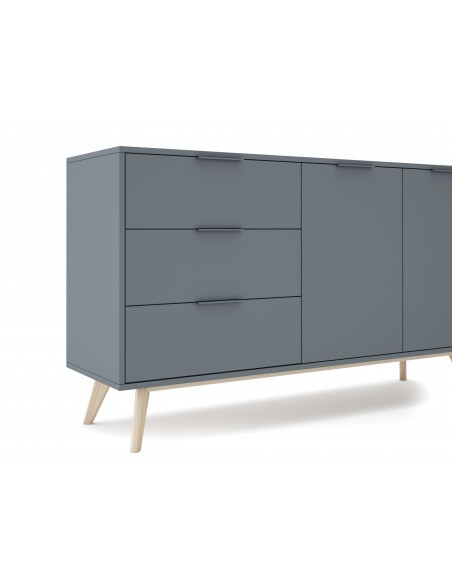 Aparador de design nórdico PISCO 140, pinho verde e branco cera