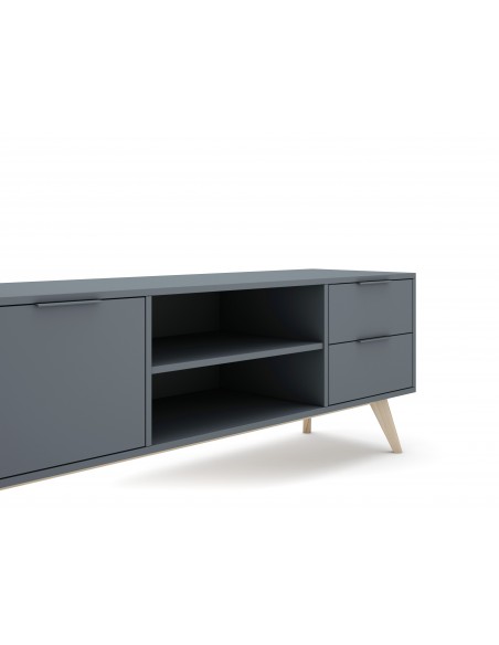 Móvel de TV de design nórdico PISCO 180, pinho verde e branco cera