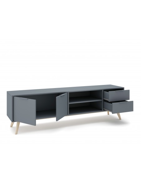 Móvel de TV de design nórdico PISCO 180, pinho verde e branco cera