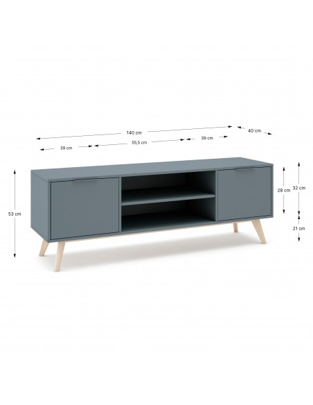 Mueble TV diseño nórdico PISCO 140, pino verde y blanco cera