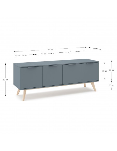 Mueble TV diseño nórdico PISCO 140 x 40, pino verde y blanco cera