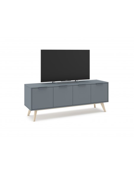 Mueble TV diseño nórdico PISCO 140 x 40, pino verde y blanco cera