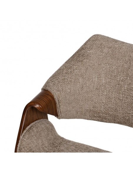Cadeira com braços design nórdico, madeira curva cor nogueira, tecido bege